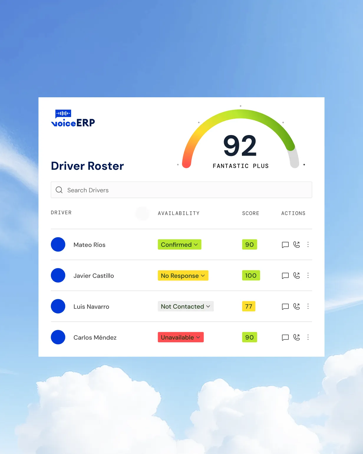 VoiceERP Driver Roster Dashboard